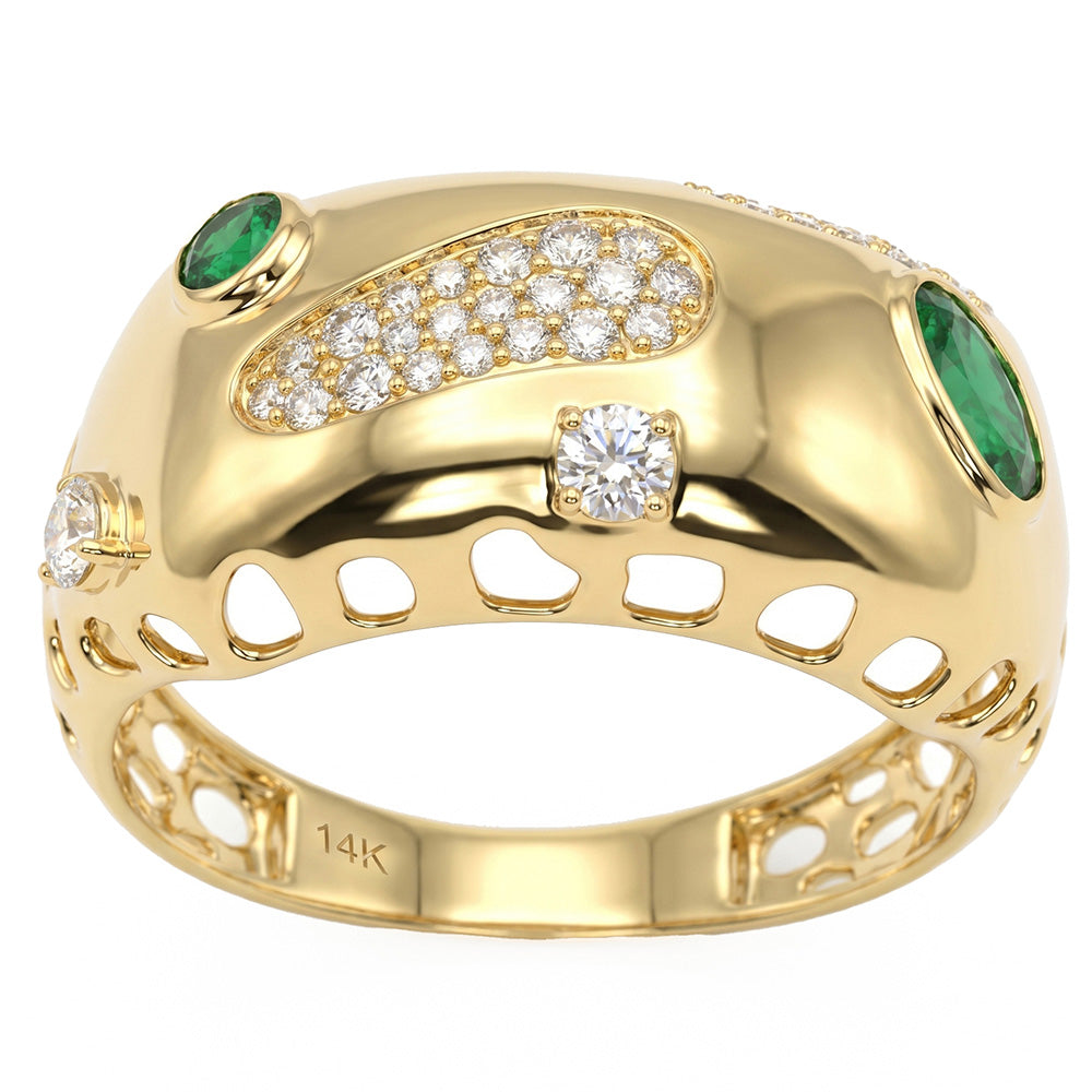 <span style="color:purple">SPECIAL!</span> .53ct G SI 14kt Yellow Gold Diamond & Emerald  Gemstone Band Ring Size 6.5