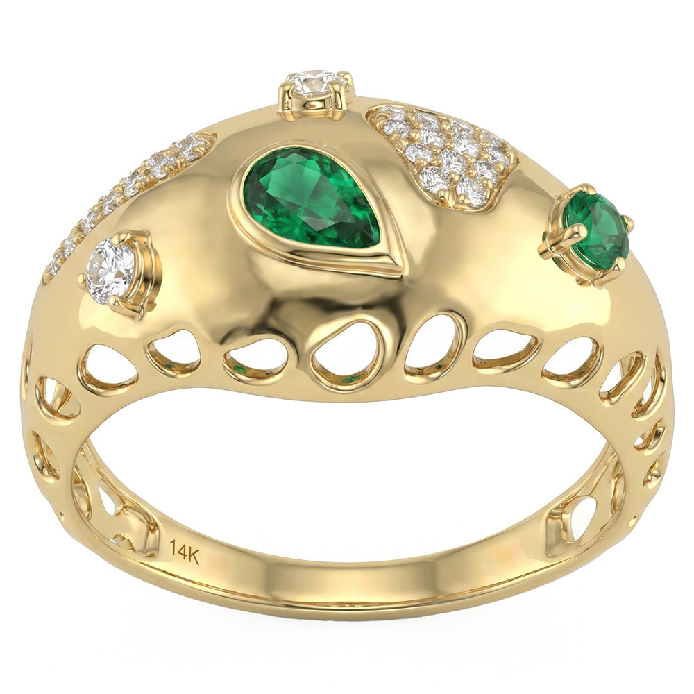 <span style="color:purple">SPECIAL!</span> .41ct G SI 14kt Yellow Gold Diamond & Emerald  Gemstone Band Ring Size 6.5
