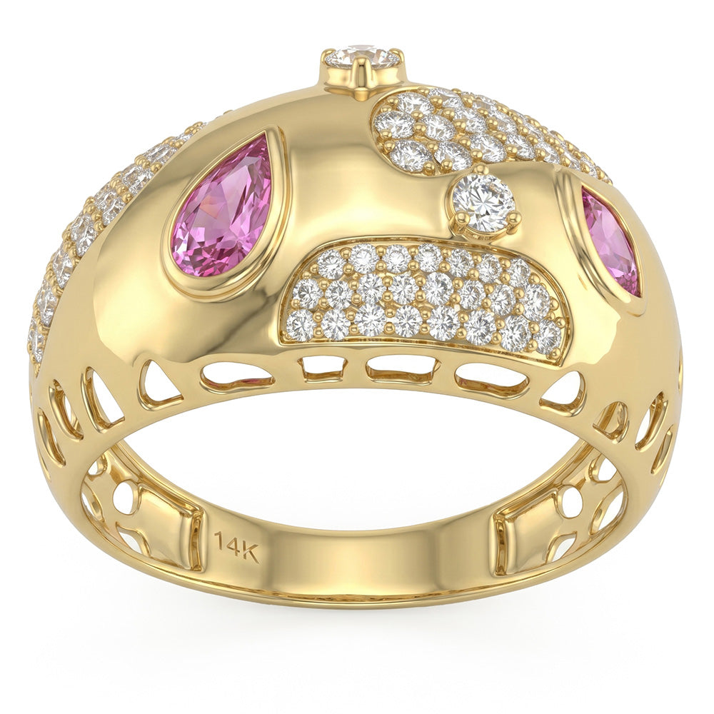 .83ct G SI 14kt Yellow Gold Diamond & Pink Sapphire Gemstone Band Ring Size 6.5