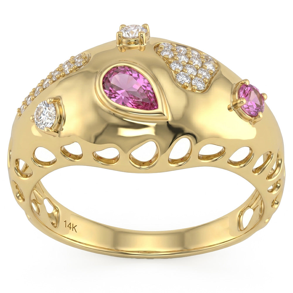 <span style="color:purple">SPECIAL!</span> .50ct G SI 14kt Yellow Gold Diamond & Pink Sapphire Gemstone Band Ring Size 6.5