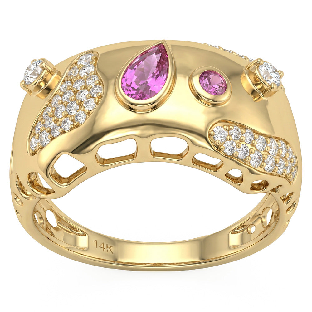 .63ct G SI 14kt Yellow Gold Diamond & Pink Sapphire Gemstone Band Ring Size 6.5
