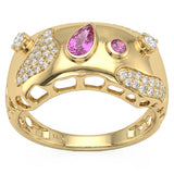 .63ct G SI 14kt Yellow Gold Diamond & Pink Sapphire Gemstone Band Ring Size 6.5