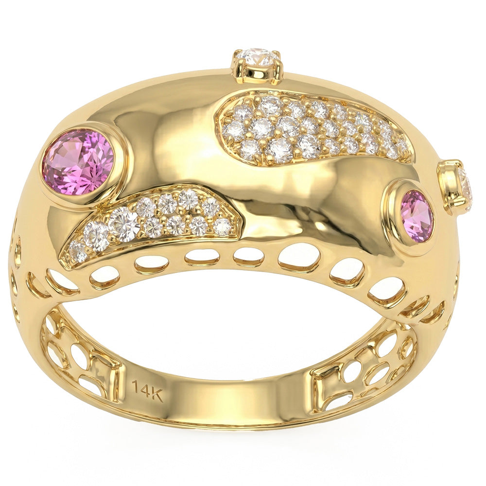 <span style="color:purple">SPECIAL!</span> .57ct G SI 14kt Yellow Gold Diamond & Pink Sapphire Gemstone Band Ring Size 6.5