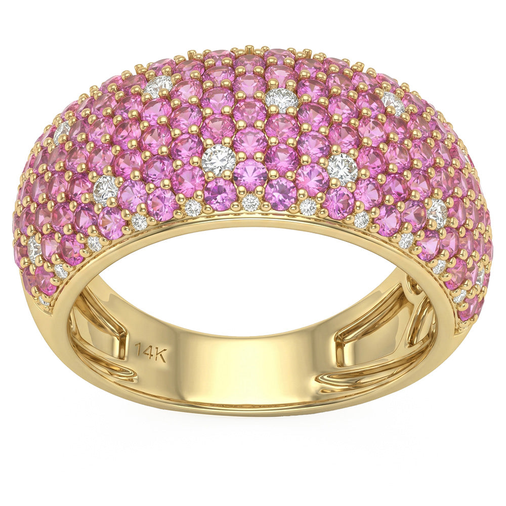 <span style="color:purple">SPECIAL!</span> 2.45ct G SI 14kt Yellow Gold Diamond & Pink Sapphire Gemstone Pave Ring Size 6.5