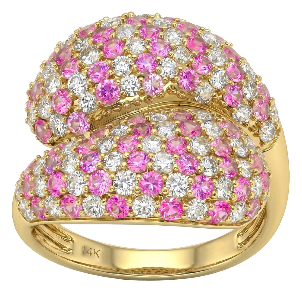 <span style="color:purple">SPECIAL!</span> 2.88ct G SI 14kt Yellow Gold Diamond & Pink Sapphire Gemstone Pave Ring Size 6.5