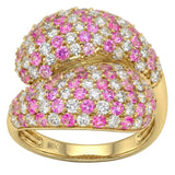 <span style="color:purple">SPECIAL!</span> 2.88ct G SI 14kt Yellow Gold Diamond & Pink Sapphire Gemstone Pave Ring Size 6.5