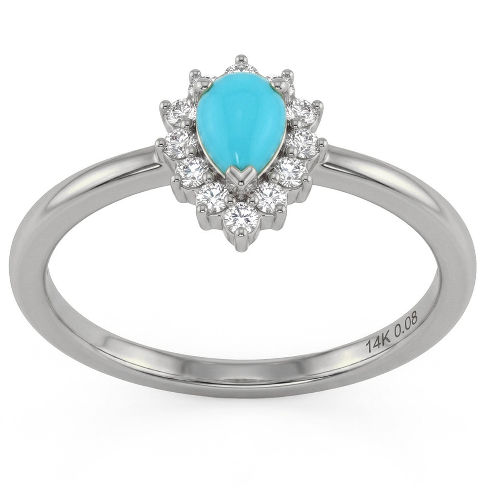 .23ct G SI 14K White Gold Turquoise Gemstone Ring Size 6.5