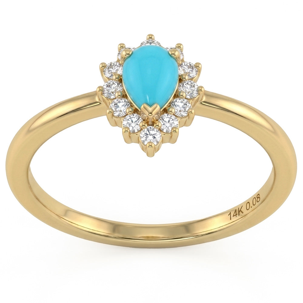 .23ct G SI 14K Yellow Gold Turquoise Gemstone Ring Size 6.5