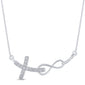 .06ct G SI 14K White Gold Diamond Infinity and Cross Sideways Pendant Necklace 18" Long Chain