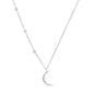 .11ct 14k White Gold Diamond Star Crescent Moon Trendy Necklace 18"