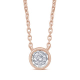 .10ct 14k Rose Gold Diamond Bezel Set Solitaire Pendant Necklace 18"Long