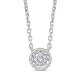 <span>DIAMOND CLOSEOUT! </span>.10ct 14k White Gold Diamond Round Solitaire Bezel Pendant Necklace 18"