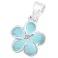 Natural Larimar Plumeria .925 Sterling Silver Pendant 3/4" long