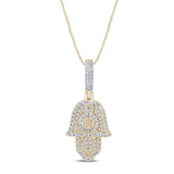 .19ct G SI 14K Yellow Gold Diamond Hamsa Pendant Necklace 18" Long