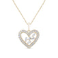 .18ct G SI 14K Yellow Gold Diamond Round & Baguette Heart Pendant Necklace 18" Long