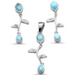 Marquise & Pear Shape Natural Larimar .925 Sterling Silver Earrings & Pendant Set