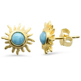 Yellow Gold Plated Natural Larimar Sun .925 Sterling Silver Earrings