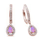 Pink Opal & Cz Hoop Dangle Rose Gold Plated .925 Sterling Silver Earrings