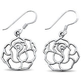  Sterling Silver Plain Rose Design Dangling Earrings
