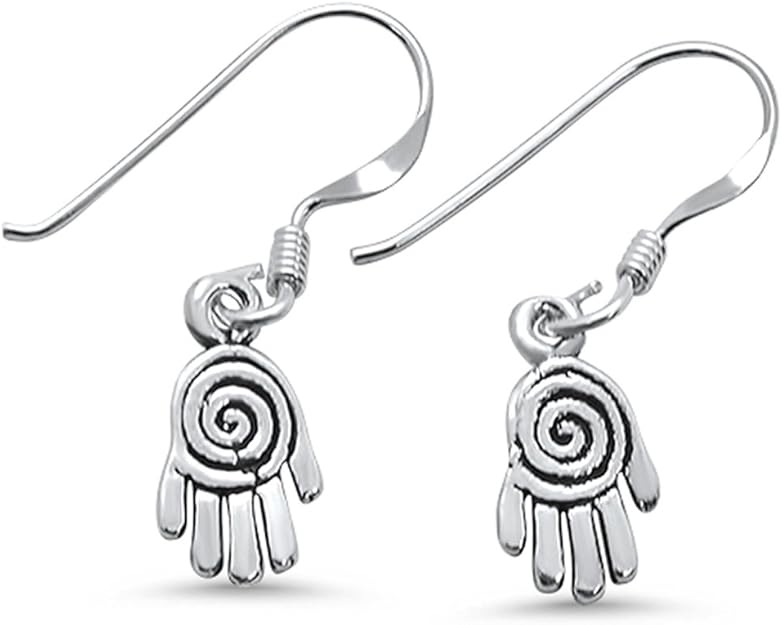  Sterling Silver Plain Hamsa Dangle Earrings