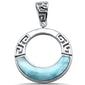 Round Shape Greek Design Natural Larimar .925 Sterling Silver Pendant