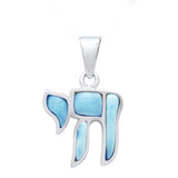 Natural Larimar Chai Charm .925 Sterling Silver Pendant