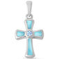 Blue Topaz Cubic Zirconia & Natural Larimar Cross .925 Sterling Silver Pendant