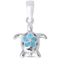 Natural Larimar Plumeria Turtle .925 Sterling Silver Pendant