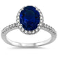 Blue Sapphire & Cubic Zirconia Halo .925 Sterling Silver Ring Sizes 10