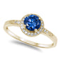 <span>CLOSEOUT!</span>Yellow Gold Plated Halo Blue Sapphire & Cz Fashion .925 Sterling Silver Ring Sizes 8,10,12