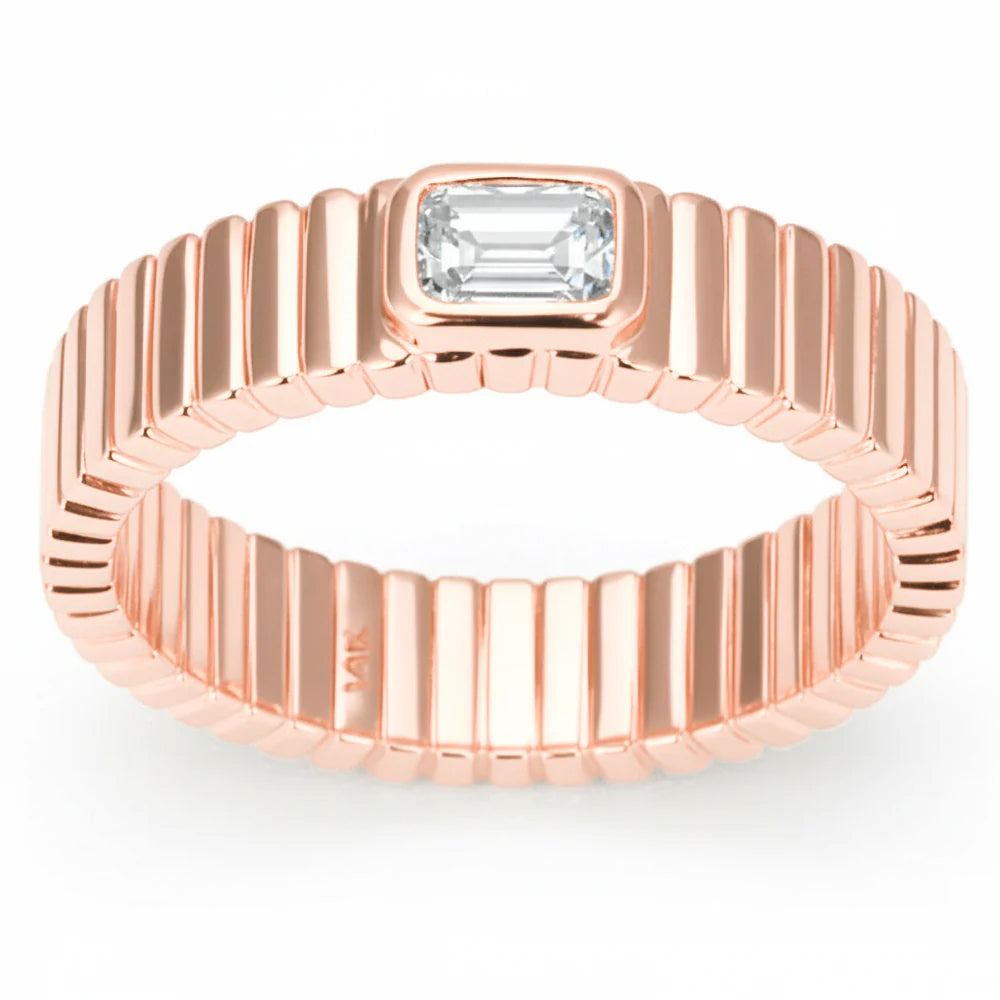 .30ct G SI 14kt Rose Gold Emerald Cut Diamond Bezel set Band Ring Size 6.5