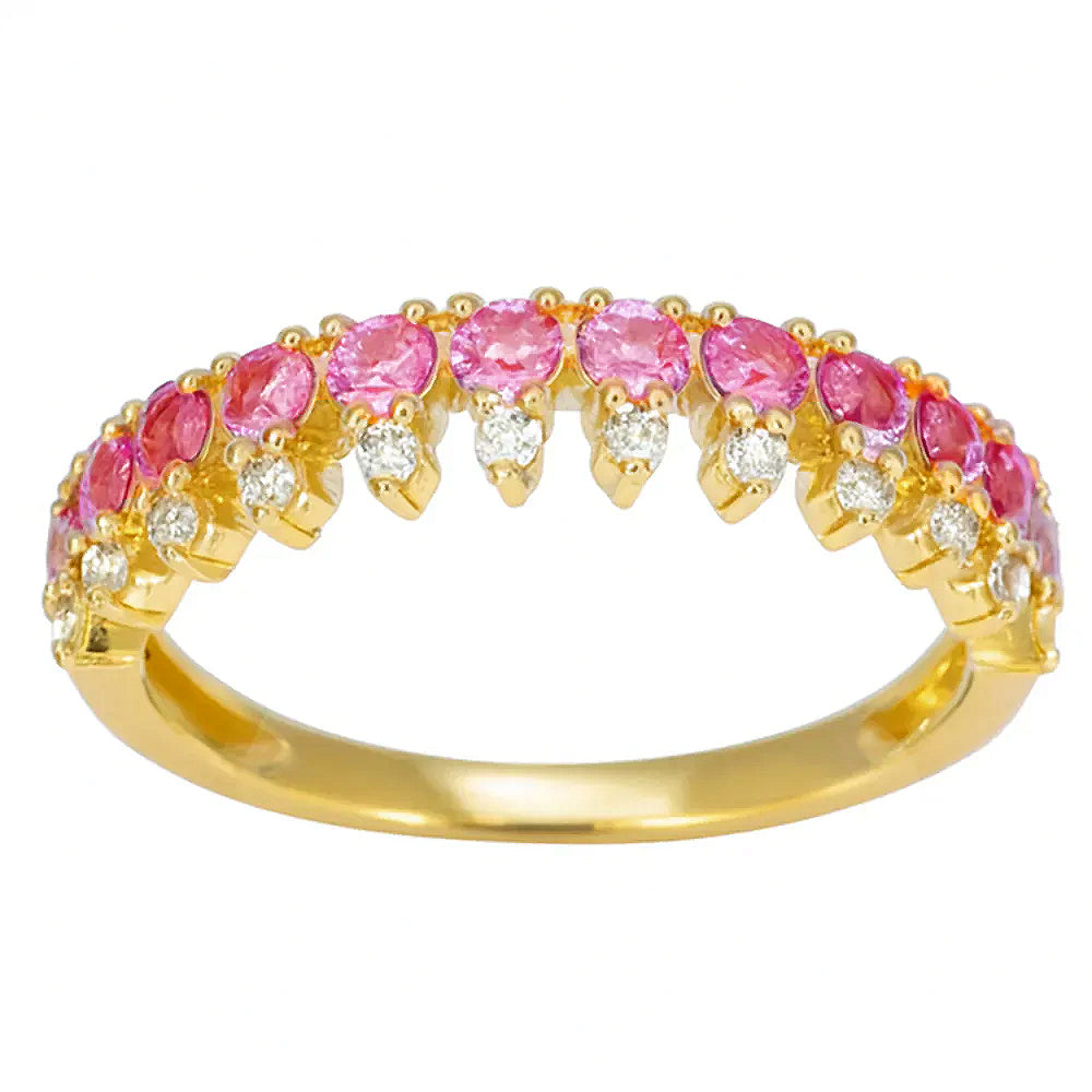.61ct G SI Yellow Gold Diamond & Pink Sapphire Gemstone Elegant Ring Size 6.5