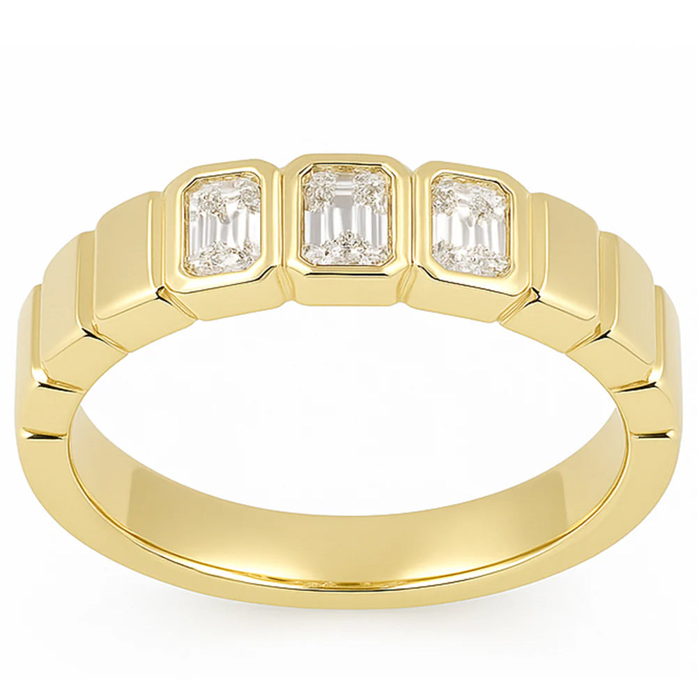 .36ct G SI 14kt Yellow Gold Bezel Set Emerald Cut Diamond Band Ring Size 7