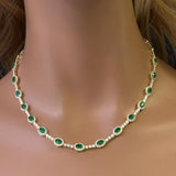 10.10ct G SI 14K Yellow Gold Diamond & Emerald Gemstone Necklace 16" Long