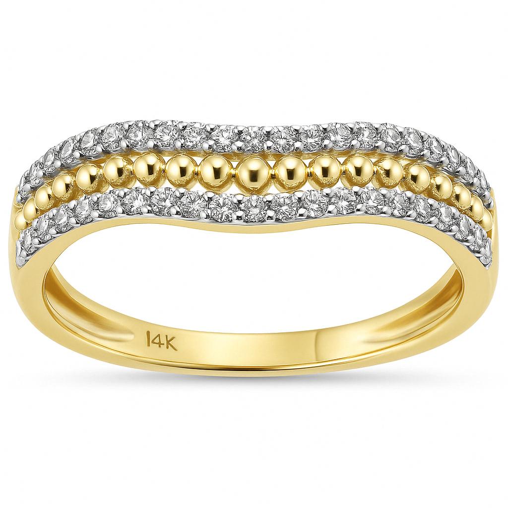 <span style="color:purple">SPECIAL!</span>.25ct G SI 14K Yellow Gold Round Diamond Beaded Chevron Trendy Ring Size 6.5