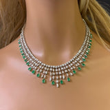 17.54ct G SI 14K White Gold Diamond & Natural Emerald Gemstones Pendant Necklace 16" Long