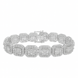 12mm 15.16ct G SI 14K White Gold Round & Baguette Diamond Bracelet 8"