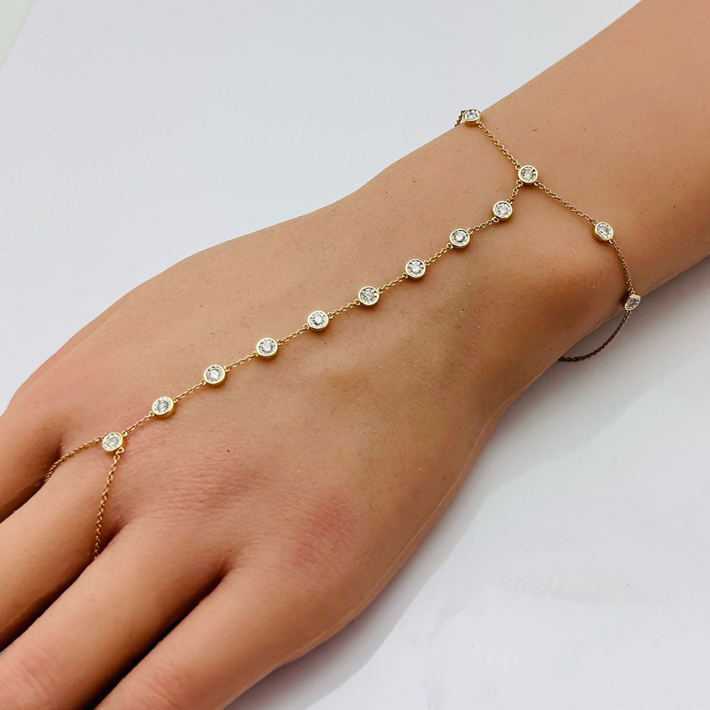 .51ct 14k Yellow Gold Diamond Bracelet & Ring Chain 7" + 3" Ext