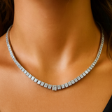 10.23ct G SI 14K White Gold Emerald Cut Diamond Graduated Tennis Necklace 16" Long