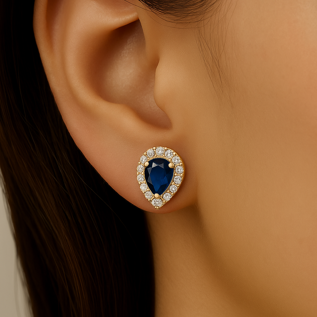 .58ct G SI 14K Yellow Gold Diamond & Blue Sapphire Gemstone Earrings