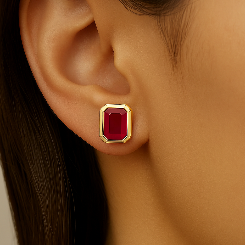 1.47ct G SI 14K Yellow Gold Ruby Gemstone Stud Earrings