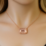 1.32ct G SI 14K Rose Gold Bezel Set Morganite Gemstone Pendant Necklace 18" Long