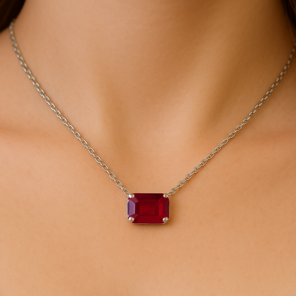 1.14ct G SI 14K White Gold Ruby Gemstone Solitaire Pendant Necklace 18" Chain