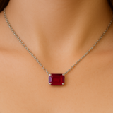 1.14ct G SI 14K White Gold Ruby Gemstone Solitaire Pendant Necklace 18" Chain