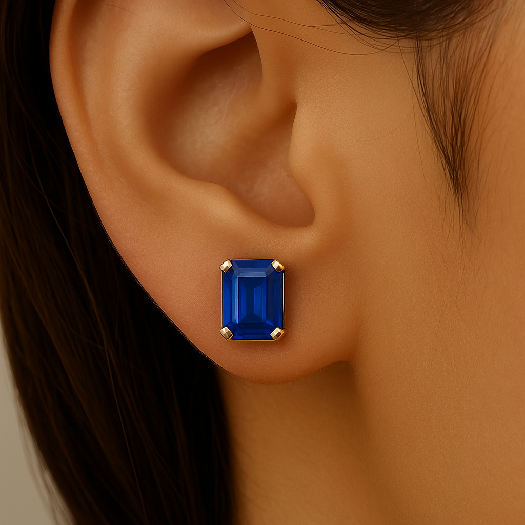 2.02ct G SI 14K Yellow Gold Blue Sapphire Gemstone Stud Earrings