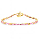 3.47ct G SI 14kt Yellow Gold Pink Sapphire Tennis Bracelet 7" Long