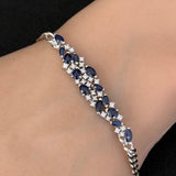 <span style="color:purple">SPECIAL!</span> 2.39ct G SI 14K White Gold Diamond Pear & Marquise Blue Sapphire Cuban Bracelet 7" Long