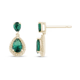 <span style="color:purple">SPECIAL!</span> 1.12ct G SI 14K Yellow Gold Diamond Pear Shape & Emerald Gemstones Dangling Earrings