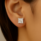 <span style="color:purple">SPECIAL!</span> 2.10ct G SI 14K White Gold Princess Cut Diamond Solitaire Stud Earrings