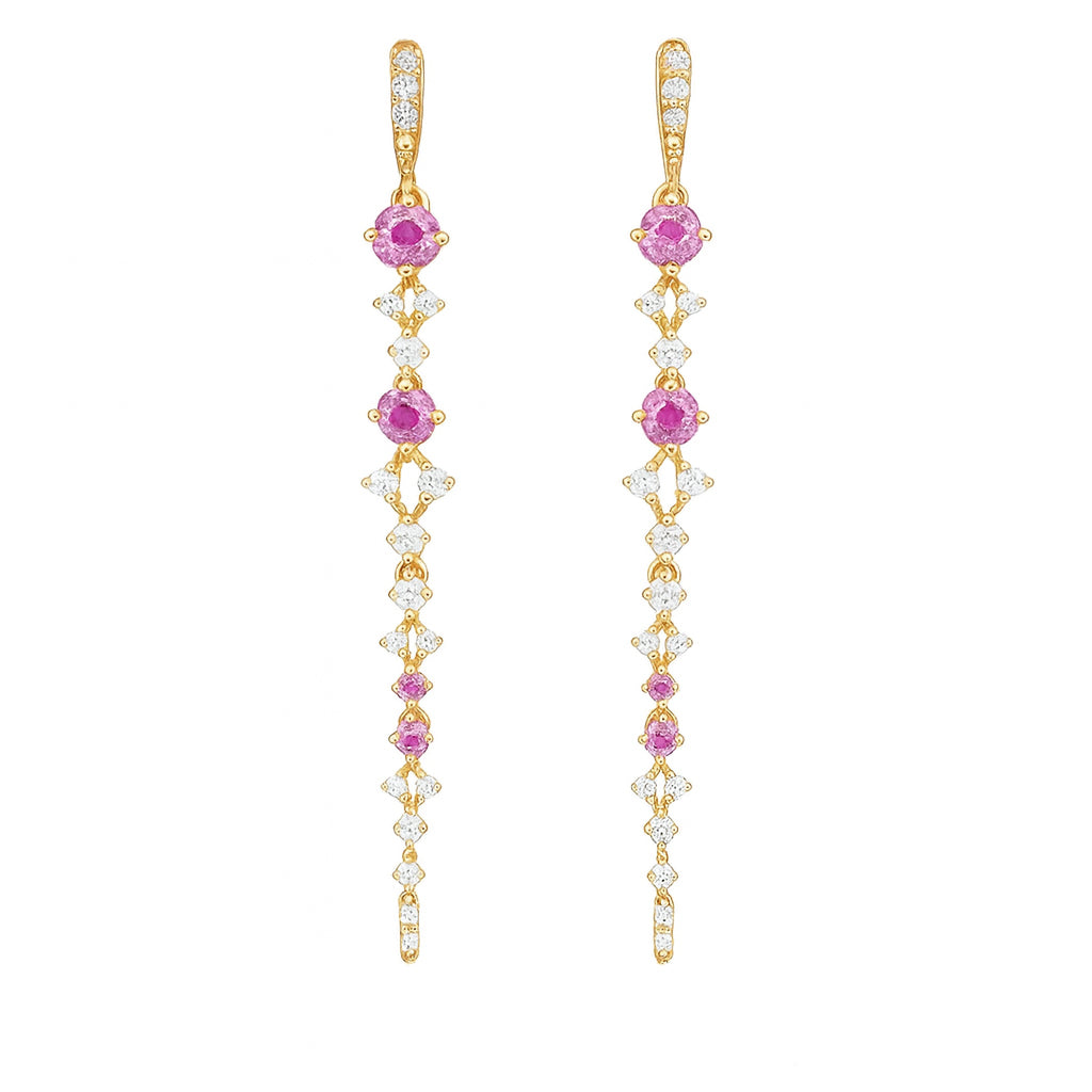 .53ct G SI 14kt Yellow Gold Diamond & Pink Sapphire Gemstone Drop Earrings